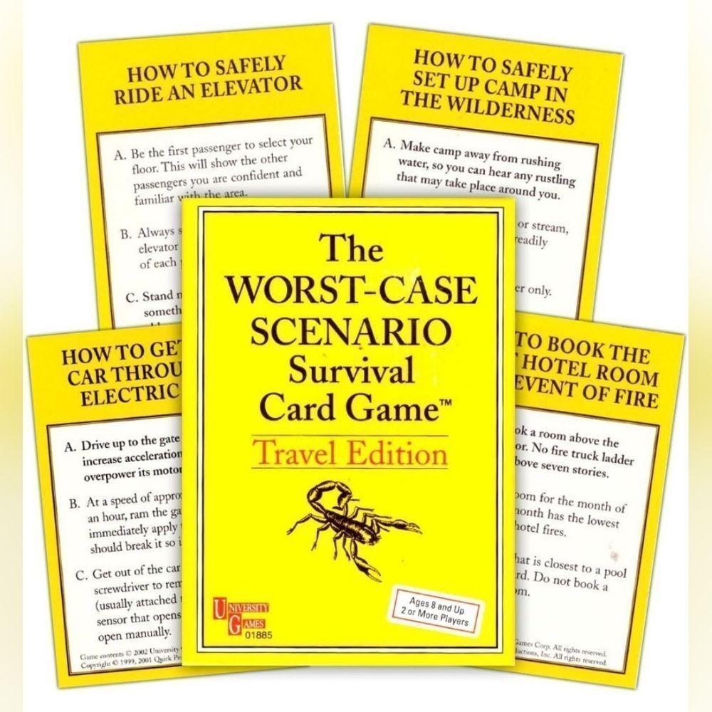 🩵The Worst Case Scenario 2003 Tin Travel Edition Survival Card Game
